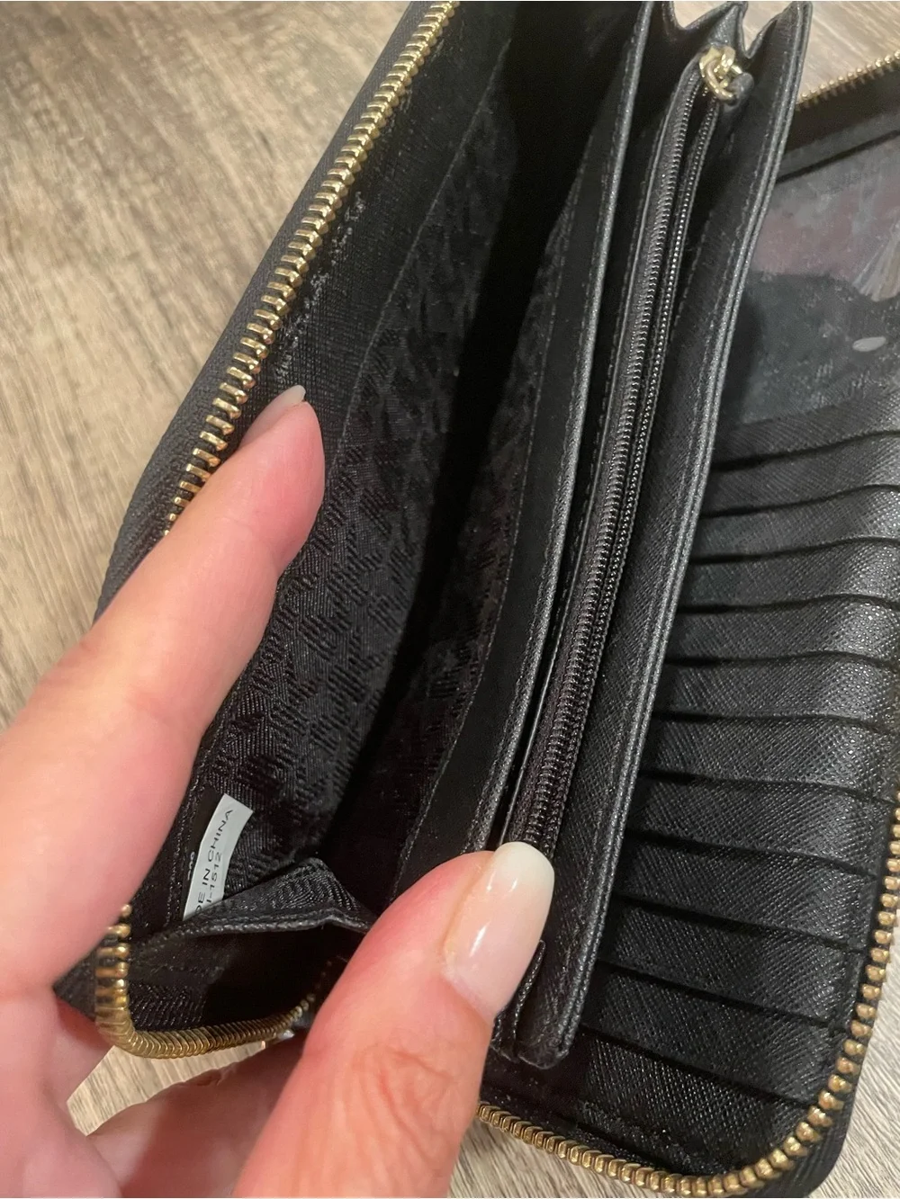 Michael Kors Black Saffiano Zip Wristlet with Gold Logo